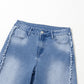 Beau Blue Vintage Stitching Raw Hem Flared Jeans