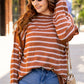 Brown Stripe Drop Shoulder Casual Sweater