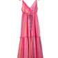 Pink Western Printed Tassel Tie V Neck Wrap Maxi Dress