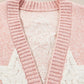 Pink Sherpa Star Pattern Textured Sweater Cardigan with Pockets