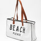 White BEACH PLEASE Print Large Canvas Tote Bag