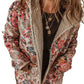 Beige Vintage Paisley Floral Printed Sherpa Lined Hooded Jacket