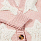 Pink Sherpa Star Pattern Textured Sweater Cardigan with Pockets