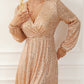 Apricot Wrapped V-neck Sequin Dress