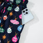 Navy Blue Colorful Christmas Lights Print Shirt and Pants Pajama Set