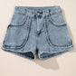 Dusk Blue Studded Acid Wash Jean Shorts