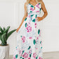 White Floral Twist Cutout Adjustable Straps Maxi Dress