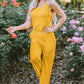 Yellow Crinkled U Neck Tank Top and Wide Leg Pants Set