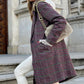 Pink Plaid Lapel Collar One Button Midi Coat