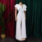 Women's 2024 summer new fashion patchwork sexy pleated high waist loose wide leg jumpsuit