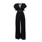 Women's 2024 summer new fashion patchwork sexy pleated high waist loose wide leg jumpsuit