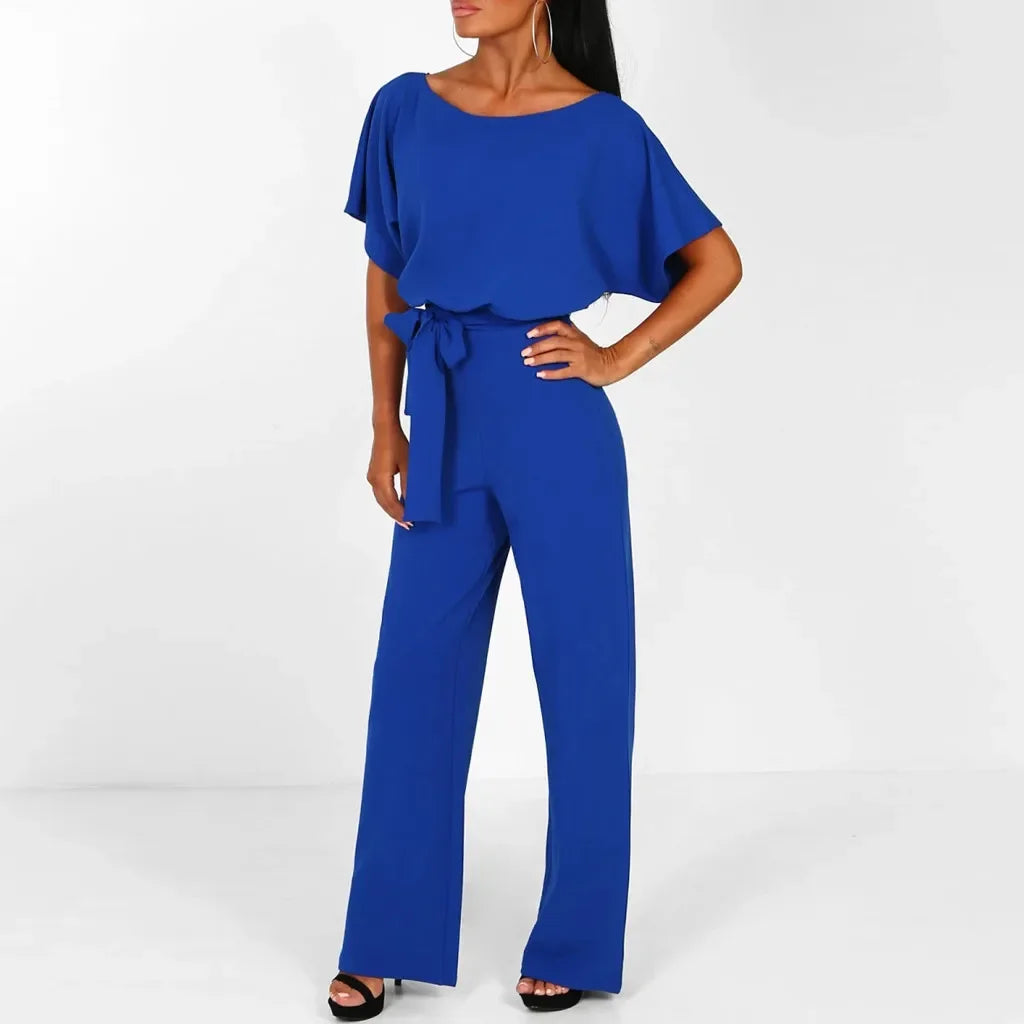 Women Summer Jumpsuit 2023 Short Sleeve Elegant Jumpsuit Long Wide Leg Pants High Waist Casual Bodysuit Plus Size Overalls Loose