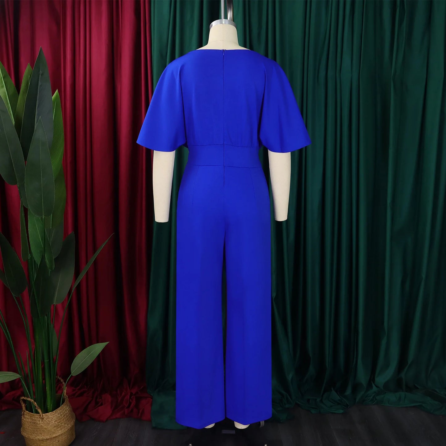 Round neck solid color high waist jumpsuit