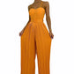 Summer Casual Suspenders Long Jumpsuit Women Fashion Solid  Sleeveless Sashes Pleated Wide Leg Jumpsuit Women