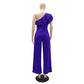 Women Elegant Solid One Shoulder Wide Leg Jumpsuit Ruffle Jumpsuit, Fashion Solid jumpsuits For Spring &Summer, women's Clothing