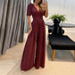 Spring Summer New Short Sleeves Jumpsuit Women Solid Color V-neck High Waist Wide Leg Jumpsuits Fashion Elegant Ladies Bodysuits