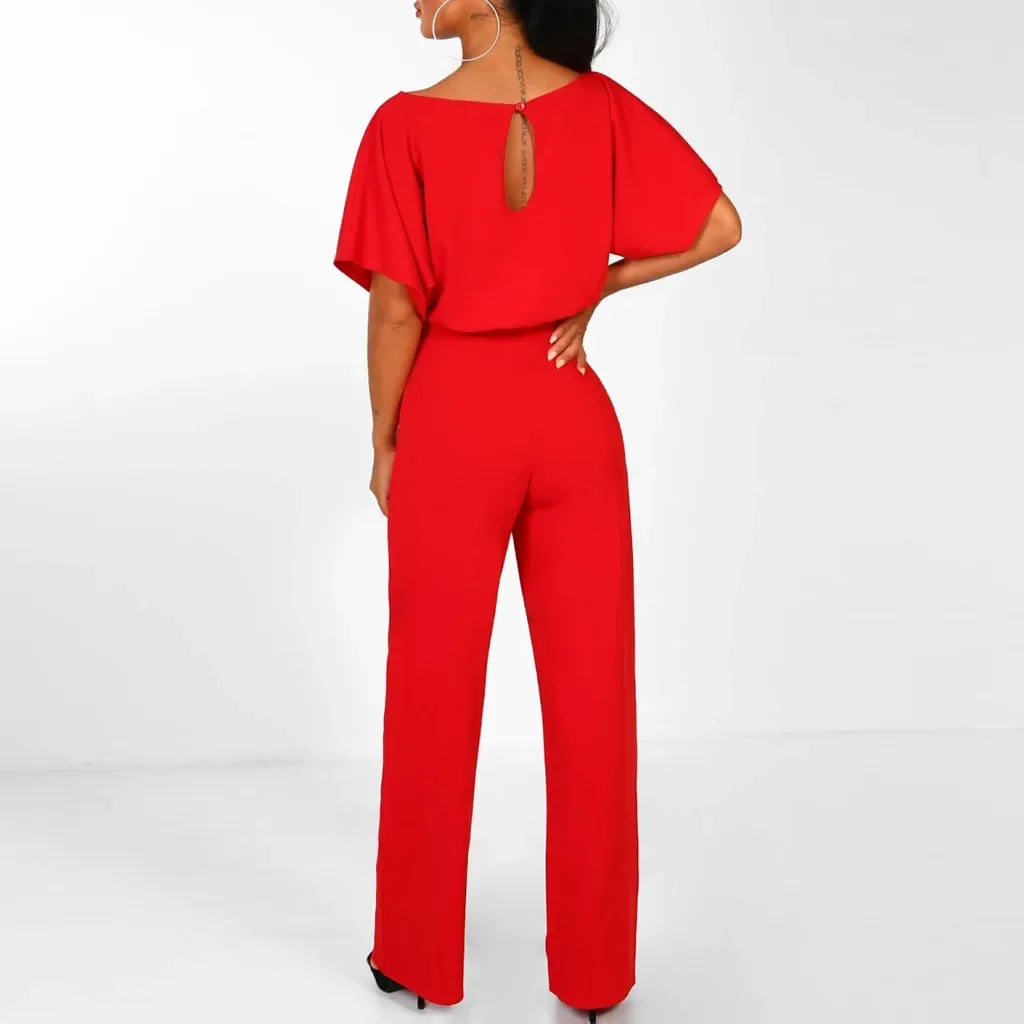 Women Summer Jumpsuit 2023 Short Sleeve Elegant Jumpsuit Long Wide Leg Pants High Waist Casual Bodysuit Plus Size Overalls Loose