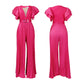 Women's 2024 summer new fashion patchwork sexy pleated high waist loose wide leg jumpsuit