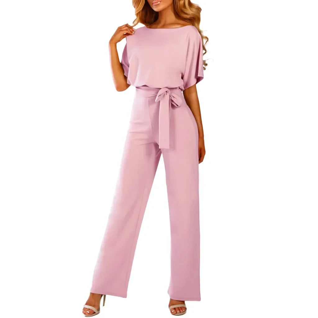 Women Summer Jumpsuit 2023 Short Sleeve Elegant Jumpsuit Long Wide Leg Pants High Waist Casual Bodysuit Plus Size Overalls Loose