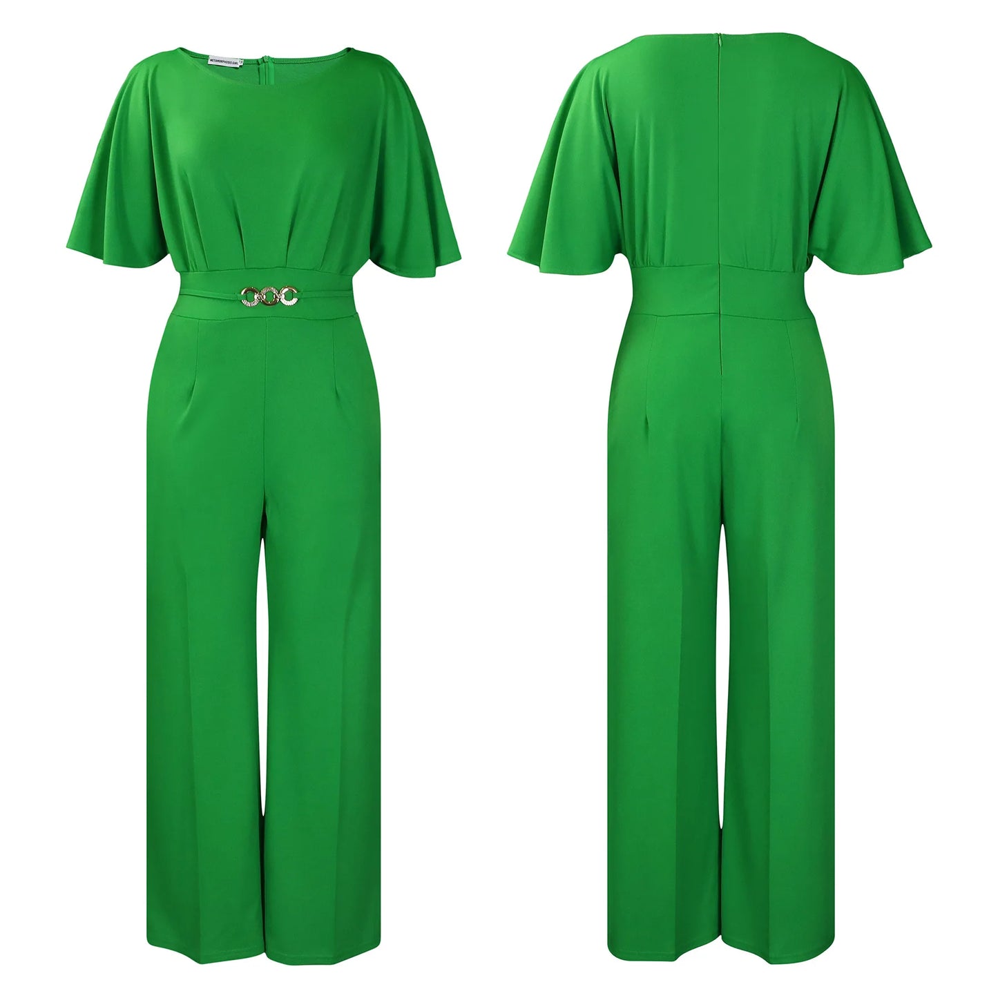 Round neck solid color high waist jumpsuit