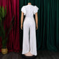 Women's 2024 summer new fashion patchwork sexy pleated high waist loose wide leg jumpsuit