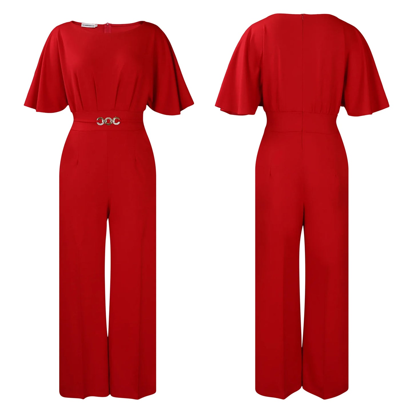 Round neck solid color high waist jumpsuit