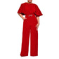 Round neck solid color high waist jumpsuit