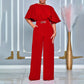 Round neck solid color high waist jumpsuit