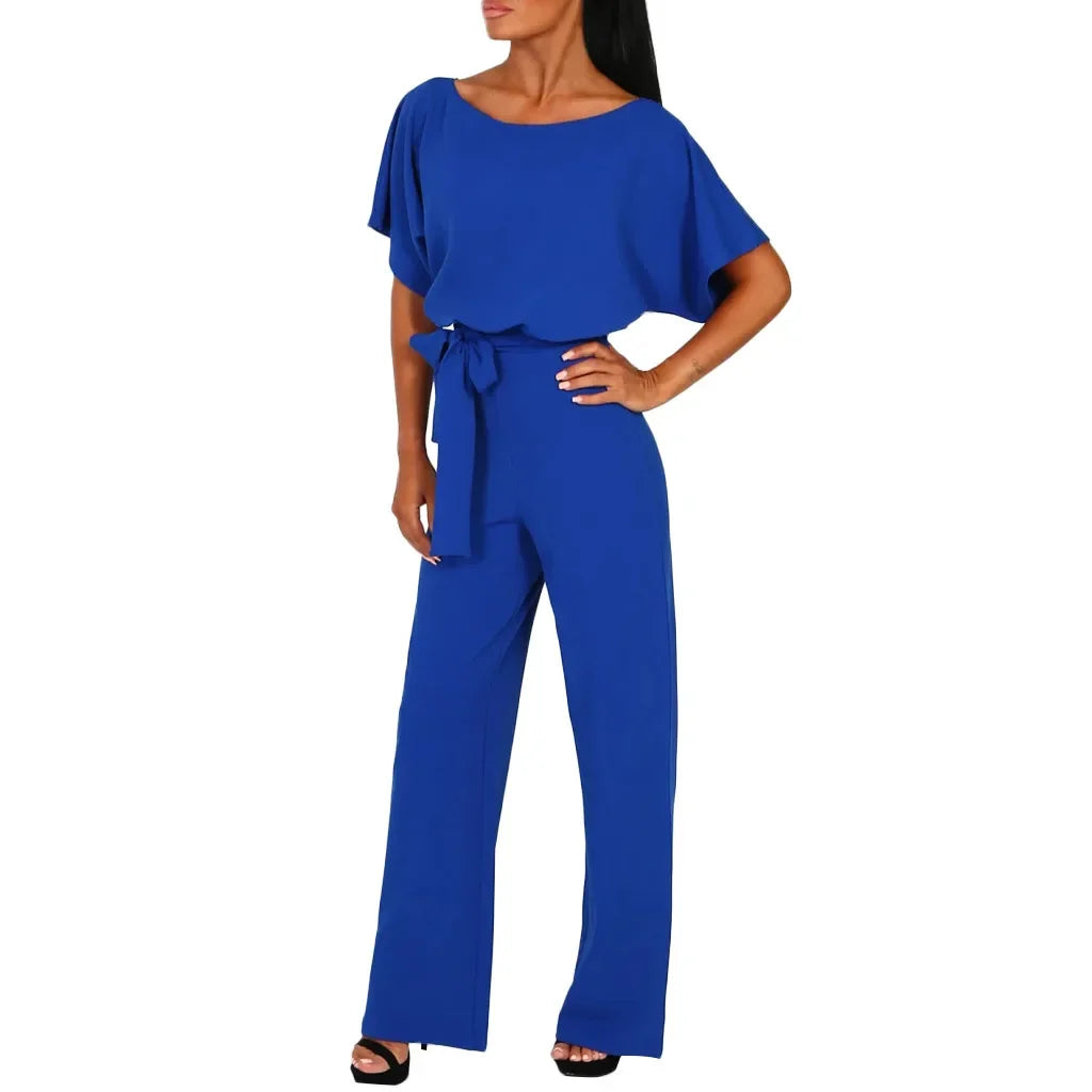 Women Summer Jumpsuit 2023 Short Sleeve Elegant Jumpsuit Long Wide Leg Pants High Waist Casual Bodysuit Plus Size Overalls Loose