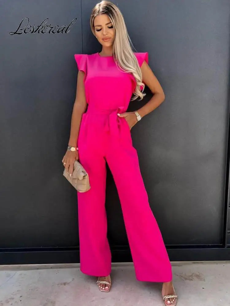 2024 Summer Short Sleeve Wide Leg Jumpsuit For Women Elegant Romper Vintage Streetwear Jumpsuits Overalls Women Jump Suit Woman