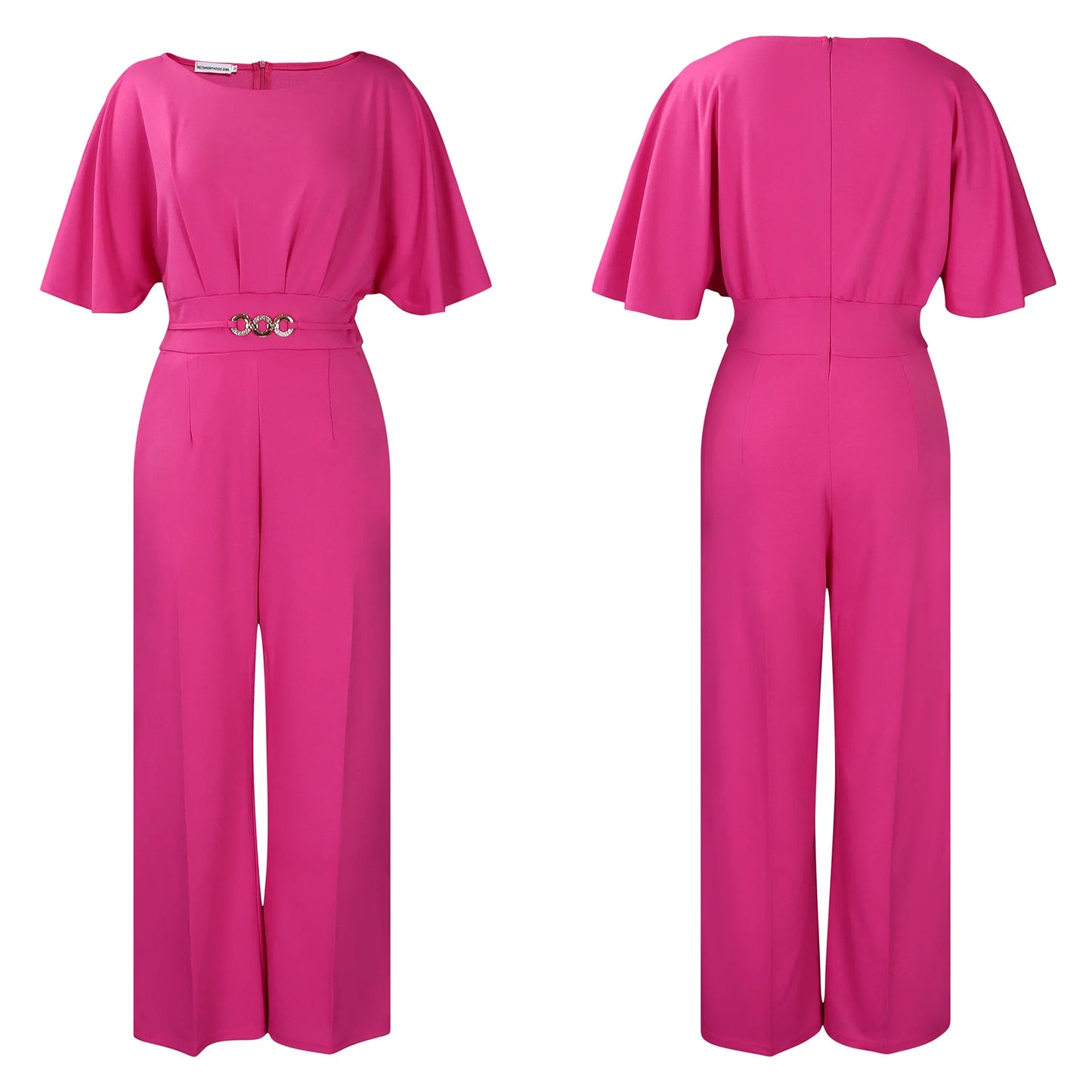 Round neck solid color high waist jumpsuit