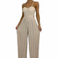 Summer Casual Suspenders Long Jumpsuit Women Fashion Solid  Sleeveless Sashes Pleated Wide Leg Jumpsuit Women