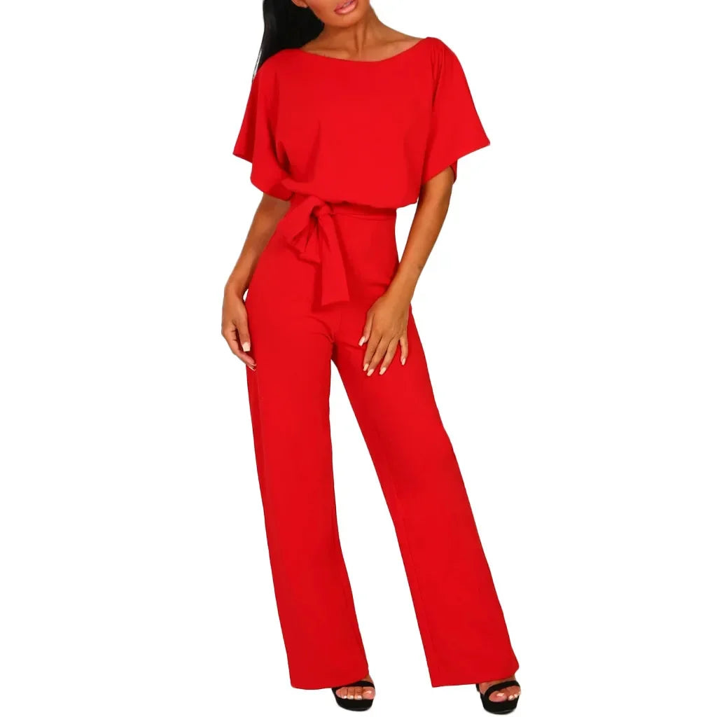 Women Summer Jumpsuit 2023 Short Sleeve Elegant Jumpsuit Long Wide Leg Pants High Waist Casual Bodysuit Plus Size Overalls Loose