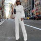 Wide Leg Pant Jumpsuit Women Fashion Stand Neck Lantern Sleeve Rompers Autumn Winter Casual High Waist Jumpsuits Black