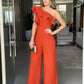 Women Elegant Solid One Shoulder Wide Leg Jumpsuit Ruffle Jumpsuit, Fashion Solid jumpsuits For Spring &Summer, women's Clothing