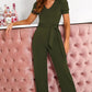 2024 Summer Jumpsuit Women's V-neck Short Sleeve Wide Leg Long Pants Jumpsuit De Mujeres Kombinezony Mono Elegantes Mujer