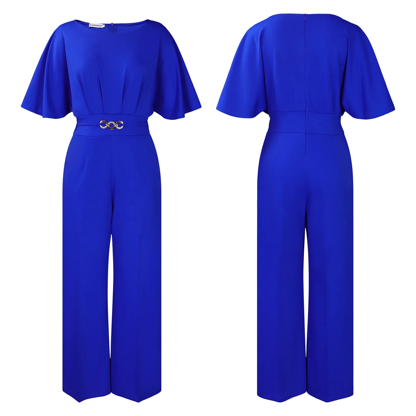 Round neck solid color high waist jumpsuit