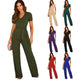 2024 Summer Jumpsuit Women's V-neck Short Sleeve Wide Leg Long Pants Jumpsuit De Mujeres Kombinezony Mono Elegantes Mujer