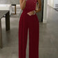 Women's Diamond Printed Jumpsuit Hollowed Out Sleeveles Shoulder Length Waist Up Autumn Women's Wide Leg Sparkling Club Jumpsuit