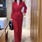 2024 Spring New Loose and High end Lnternet Popular Popular Fashion Jumpsuit Women's Style V-neck Waist Waist Slimming Jumpsuit