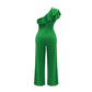 Women Elegant Solid One Shoulder Wide Leg Jumpsuit Ruffle Jumpsuit, Fashion Solid jumpsuits For Spring &Summer, women's Clothing