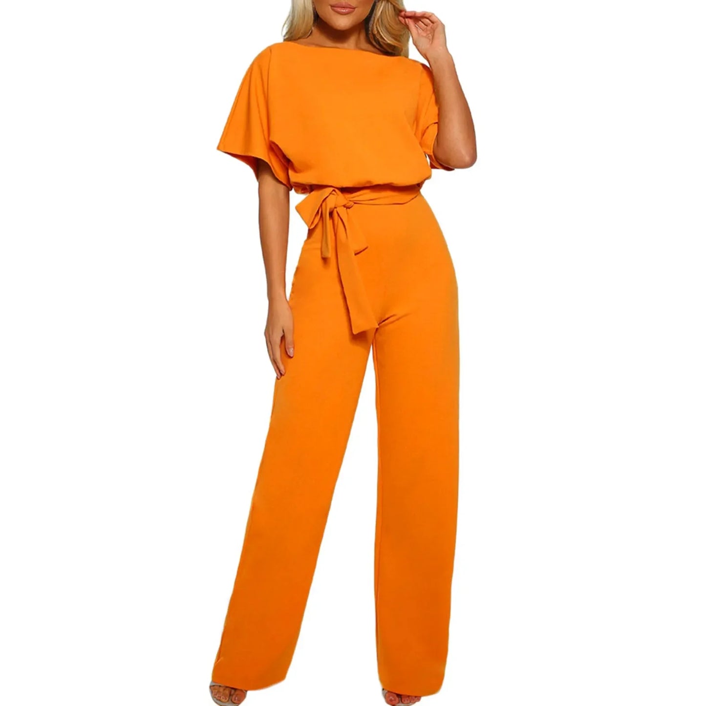 Women Summer Jumpsuit 2023 Short Sleeve Elegant Jumpsuit Long Wide Leg Pants High Waist Casual Bodysuit Plus Size Overalls Loose