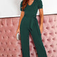 2024 Summer Jumpsuit Women's V-neck Short Sleeve Wide Leg Long Pants Jumpsuit De Mujeres Kombinezony Mono Elegantes Mujer