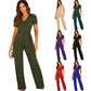 2024 Summer Jumpsuit Women's V-neck Short Sleeve Wide Leg Long Pants Jumpsuit De Mujeres Kombinezony Mono Elegantes Mujer