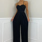 Summer Casual Suspenders Long Jumpsuit Women Fashion Solid  Sleeveless Sashes Pleated Wide Leg Jumpsuit Women