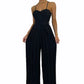 Summer Casual Suspenders Long Jumpsuit Women Fashion Solid  Sleeveless Sashes Pleated Wide Leg Jumpsuit Women