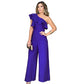 Women Elegant Solid One Shoulder Wide Leg Jumpsuit Ruffle Jumpsuit, Fashion Solid jumpsuits For Spring &Summer, women's Clothing