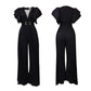 Women's 2024 summer new fashion patchwork sexy pleated high waist loose wide leg jumpsuit