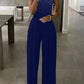 Women's Diamond Printed Jumpsuit Hollowed Out Sleeveles Shoulder Length Waist Up Autumn Women's Wide Leg Sparkling Club Jumpsuit