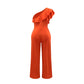 Women Elegant Solid One Shoulder Wide Leg Jumpsuit Ruffle Jumpsuit, Fashion Solid jumpsuits For Spring &Summer, women's Clothing